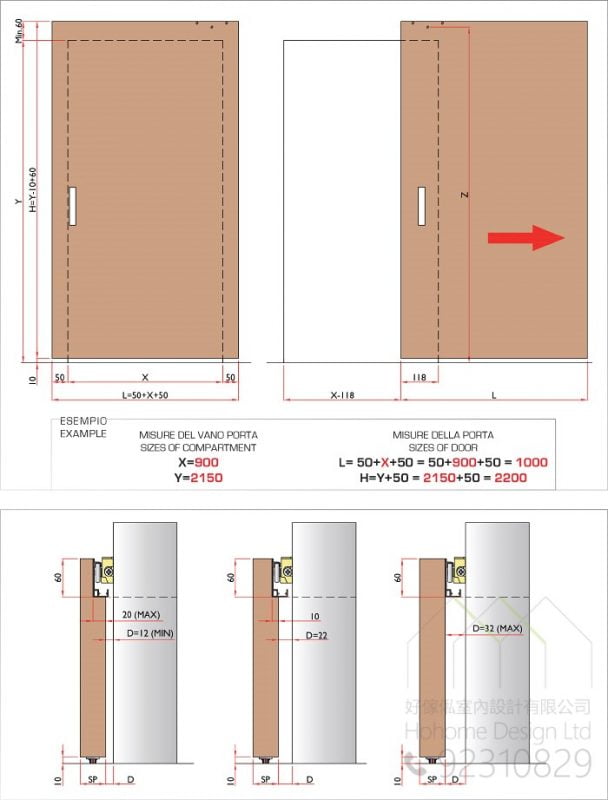 意大利進口隱形軌道趟門五金，適合應用在訂造吊趟門或其他由我們設計師建議的訂造傢俬之上