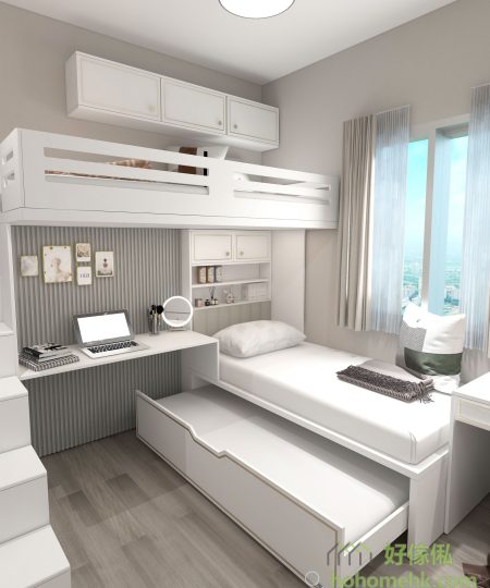 【白配金】轻奢风卧室家具 -L形床、子母床、衣柜、楼梯柜、书桌