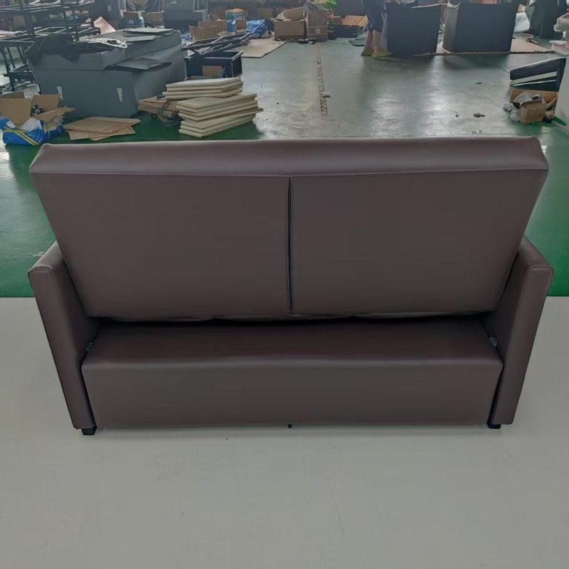 1.35米梳化床實拍照，啡色仿皮梳化+cushion (統一仿皮40號色 (梳化)、統一仿皮01號色 (cushion))
