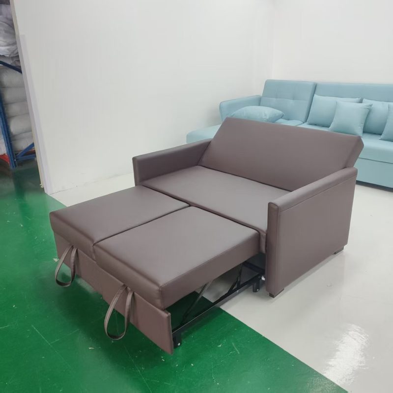 1.35米梳化床實拍照，啡色仿皮梳化+cushion (統一仿皮40號色 (梳化)、統一仿皮01號色 (cushion))