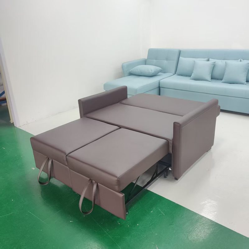 1.35米梳化床實拍照，啡色仿皮梳化+cushion (統一仿皮40號色 (梳化)、統一仿皮01號色 (cushion))