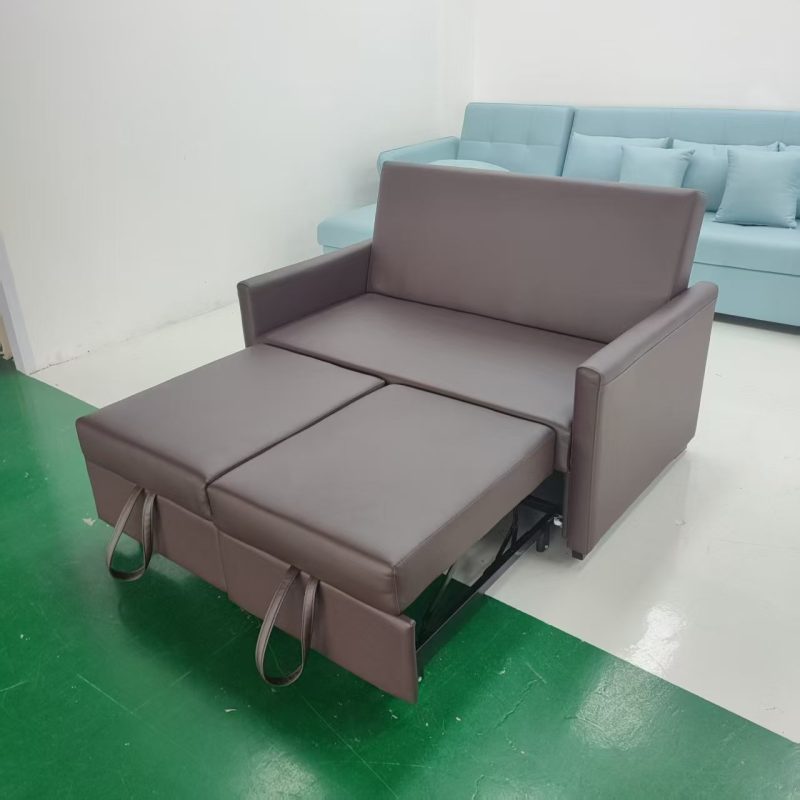 1.35米梳化床實拍照，啡色仿皮梳化+cushion (統一仿皮40號色 (梳化)、統一仿皮01號色 (cushion))