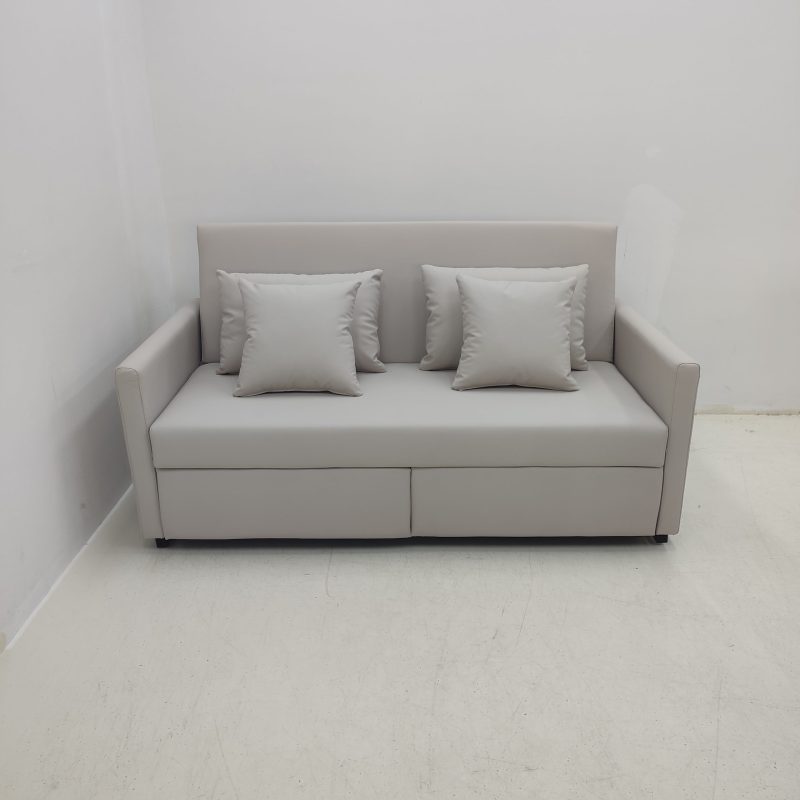 1.65米梳化床實拍照，中間平分，杏色貓抓皮梳化+cushion (仁益1976-3)