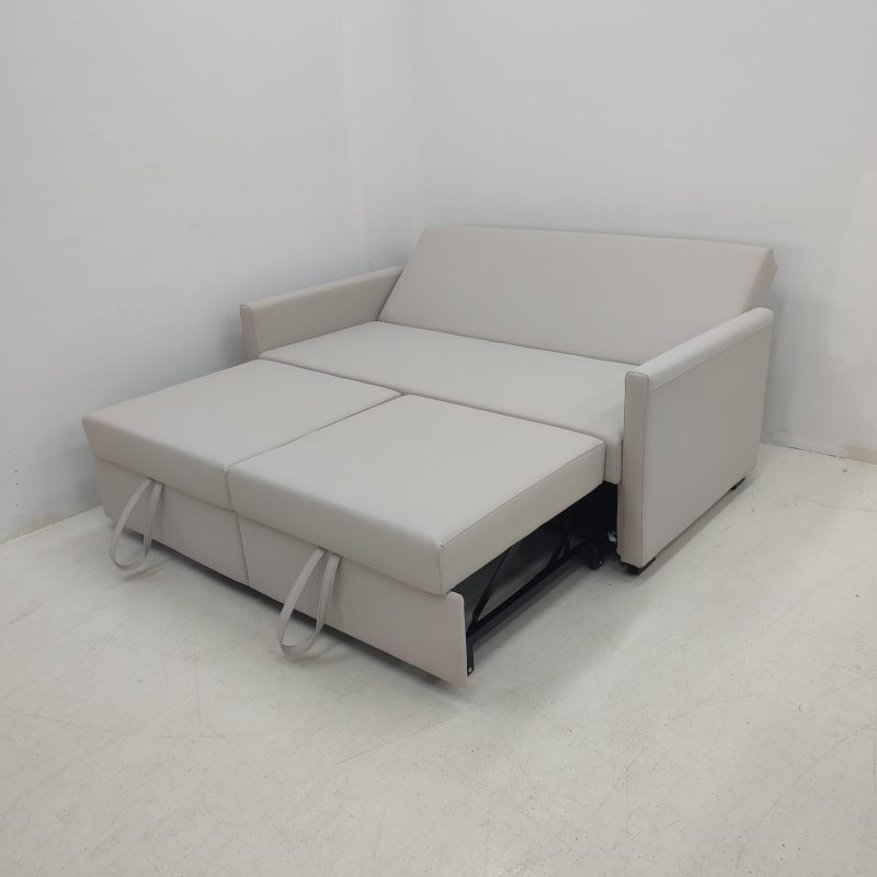1.65米梳化床實拍照，中間平分，杏色貓抓皮梳化+cushion (仁益1976-3)