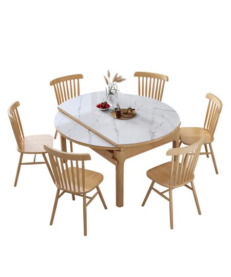 Camila岩板圆形伸缩餐枱 (1枱4椅)