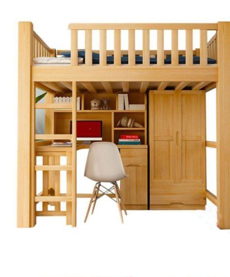 Stella实木高架床连书枱衣柜组合