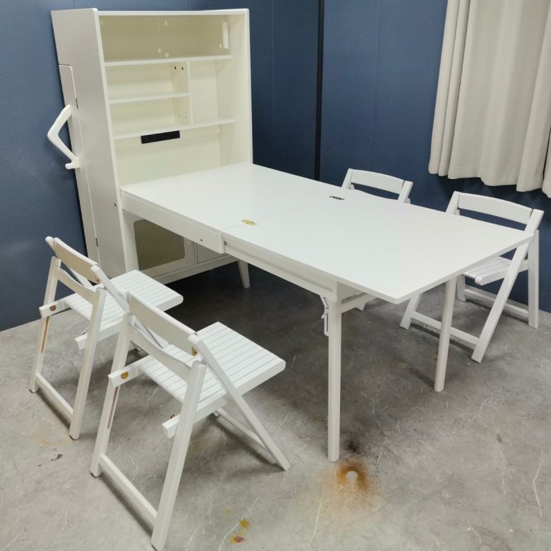 工廠實拍：Isaac實木餐邊櫃一體伸縮餐枱，白色