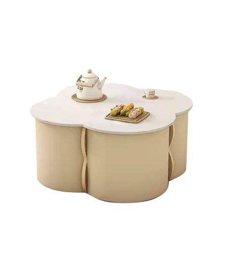 Leah 奶油风隐藏收纳凳茶几组合(凳子可储物)