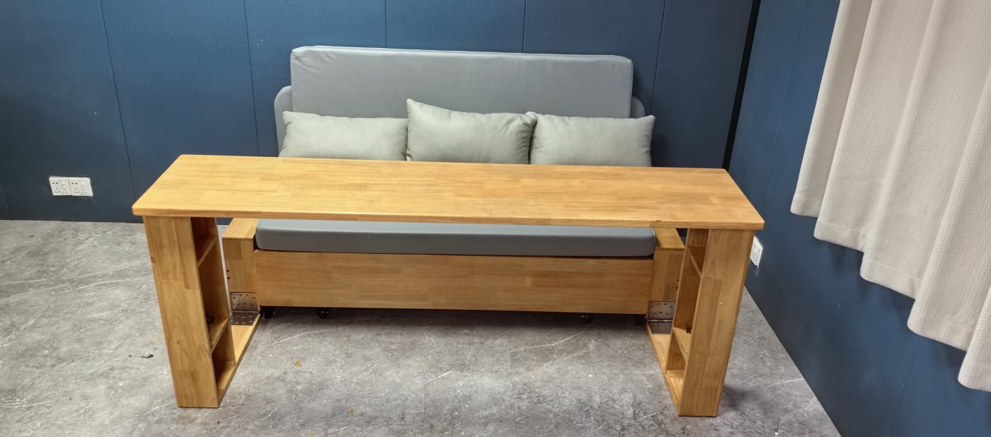 工廠實拍：原木色，205cm款，深灰色科技布，海綿款
