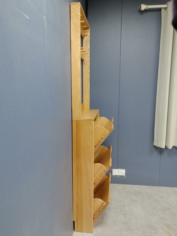 工廠實拍：Noya實木超薄鞋櫃加配衣帽架，原木色，65cm寬x20cm深x211cm高
