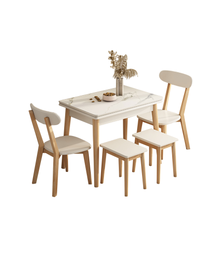 Kate旋转岩板实木餐枱 (可加配餐椅)